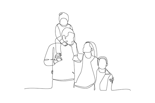 Familia sencilla yendo de vacaciones dibujo sencillo de línea continua de familia feliz concepto minimalista vacaciones familiares