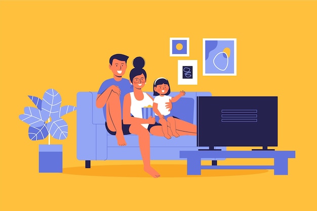 Vector familia viendo una película en casa