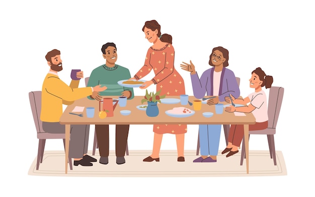 Familiares pasando tiempo juntos en la cena