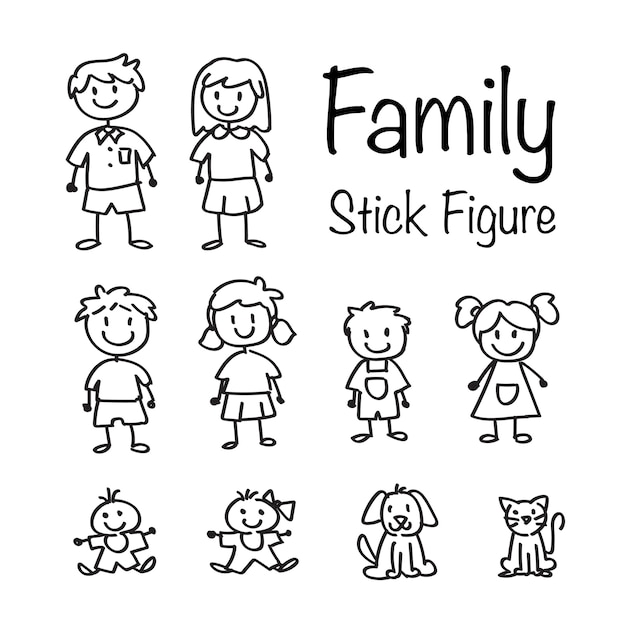 Vector family stick figure doodle set