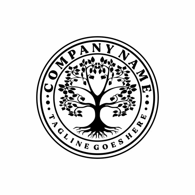 Family Tree Stamp Seal Emblem Oak Banyan Maple logo diseño vectorial