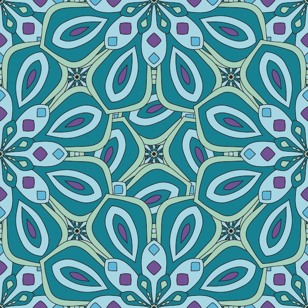 Fantasía abstracta de patrones sin fisuras con flor de mandala. mosaico, azulejo, lunares. fondo de flores.