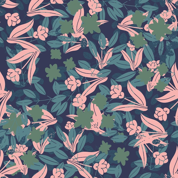 Fantasía desordenado doodle a mano alzada formas florales patrón sin costuras. Tarjeta abstracta aleatoria infinita, diseño.