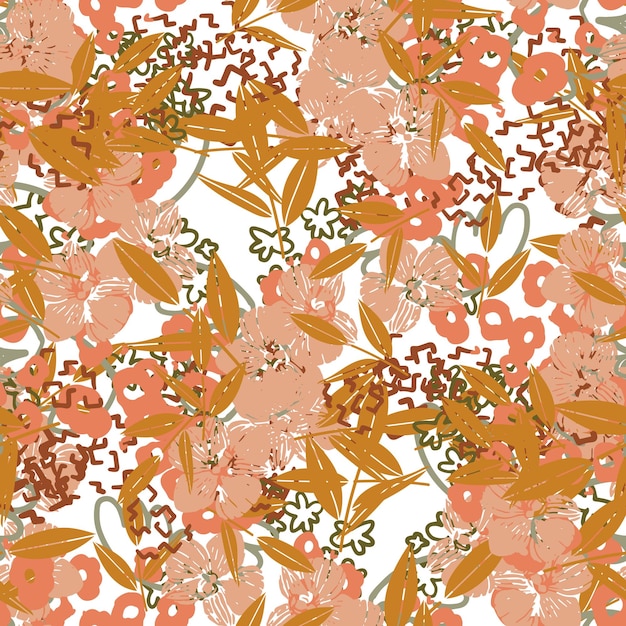 Fantasía desordenado doodle a mano alzada formas florales patrón sin costuras. Tarjeta abstracta aleatoria infinita, diseño.