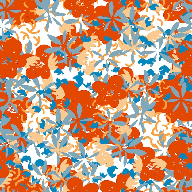 Fantasía desordenado doodle a mano alzada formas florales patrón sin costuras. Tarjeta abstracta aleatoria infinita, diseño.