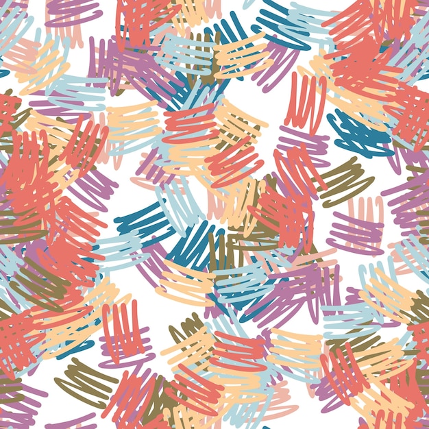 Fantasía desordenado freehand doodle formas geométricas de patrones sin fisuras. Abstracción de garabatos ditsy infinito