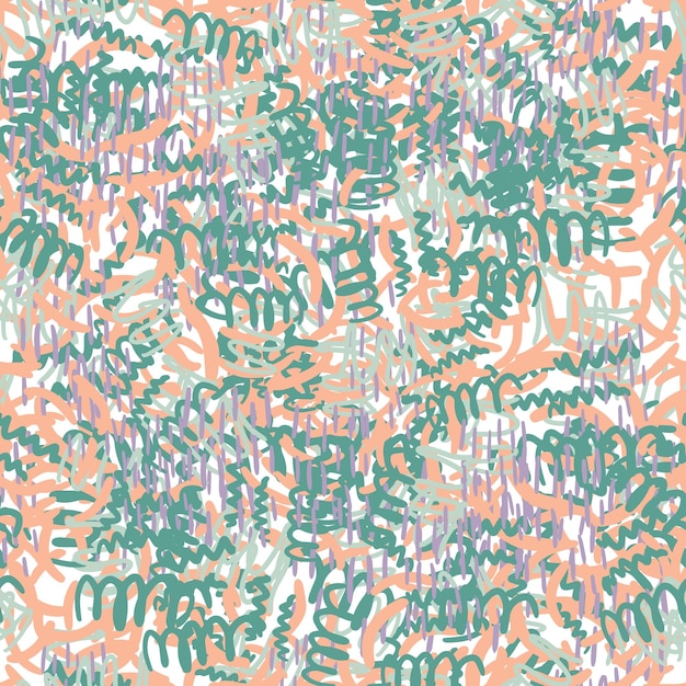 Fantasía desordenado freehand doodle formas geométricas de patrones sin fisuras. Abstracción de garabatos ditsy infinito
