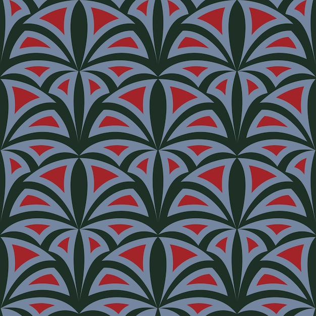 Fantasía elementos geométricos rojos y grises en fondo verde oscuro Figuras de fantasía en colores medievales