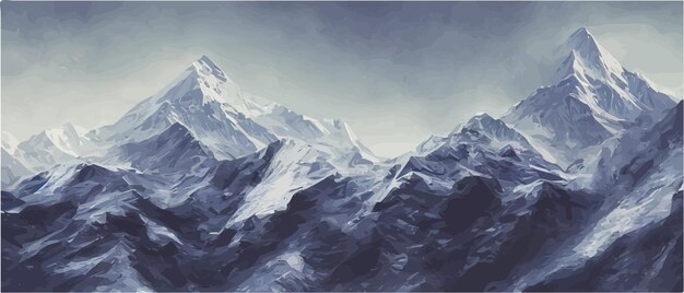 Vector fantasía épica paisaje de montaña mágico místico valle de invierno valle vista panorámica de las grandes montañas