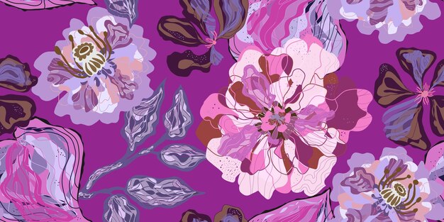 Fantasía estilizado florido patrón floral con peonías flores sin costuras interminable vector relación con el patrón superpuesto