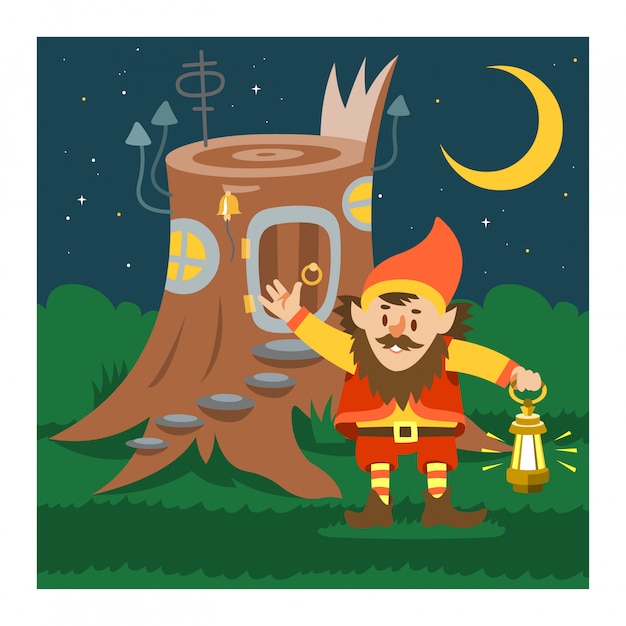 Vector fantasía gnomo casa vector dibujos animados hada casa del árbol magia vivienda pueblo