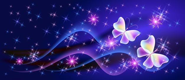 Fantasía mariposas fabulosas con alas místicas y estrellas brillantes brillantes