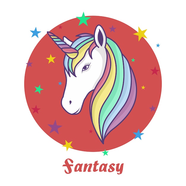 Fantasía unicornio arco iris estrellas vector illustration