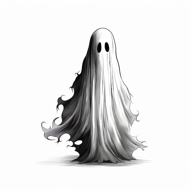 Vector un fantasma blanco con un contorno negro y un fantasma blanco en la parte inferior