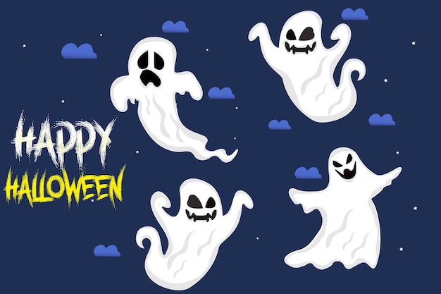 Fantasma de dibujos animados lindas colecciones de vectores de halloween vector premium