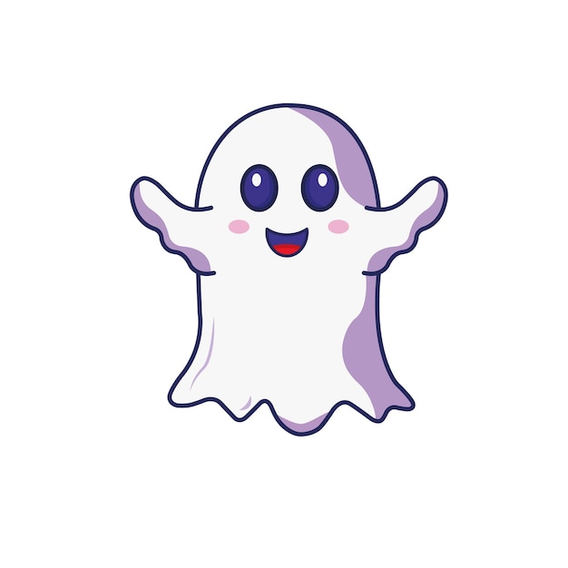 Vector un fantasma de dibujos animados con ojos morados y ojos morados.