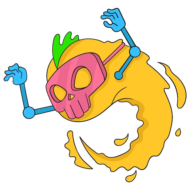 Fantasma enmascarado del cráneo espeluznante, arte de la ilustración del vector. imagen de icono de doodle kawaii.