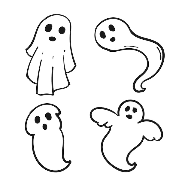 El fantasma espeluznante de Halloween establece el dibujo a mano aislado de la ilustración vectorial