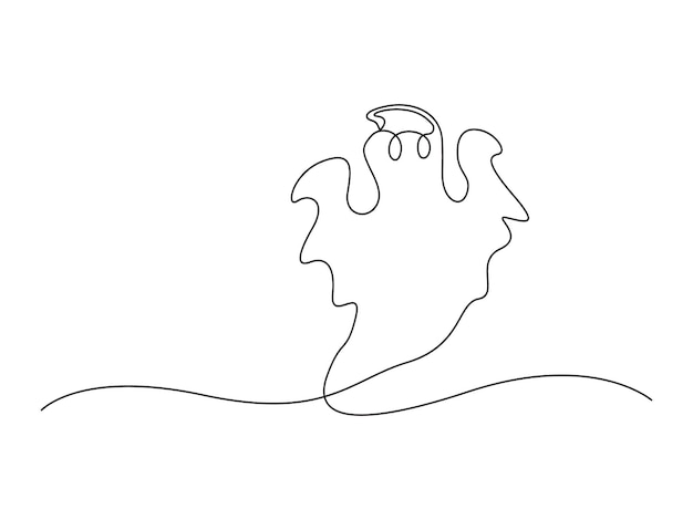 El fantasma de Halloween es un vector de dibujo continuo de una línea. Ilustración de vector premium.