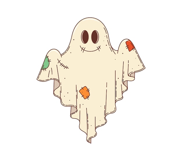 El fantasma de Halloween retro de dibujos animados o el feliz boo