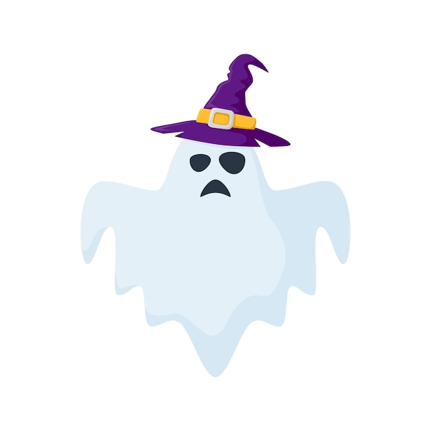 Fantasma de halloween con sombrero aislado sobre fondo blanco.