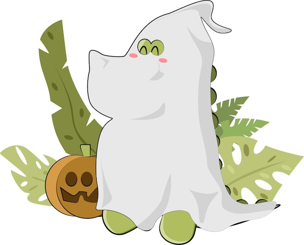 Fantasma lindo para halloween disfrazado de dinosaurio lindo