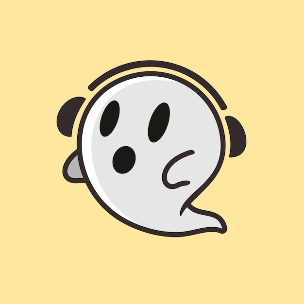 Fantasma con personaje de dibujos animados de auriculares, estilo de diseño plano