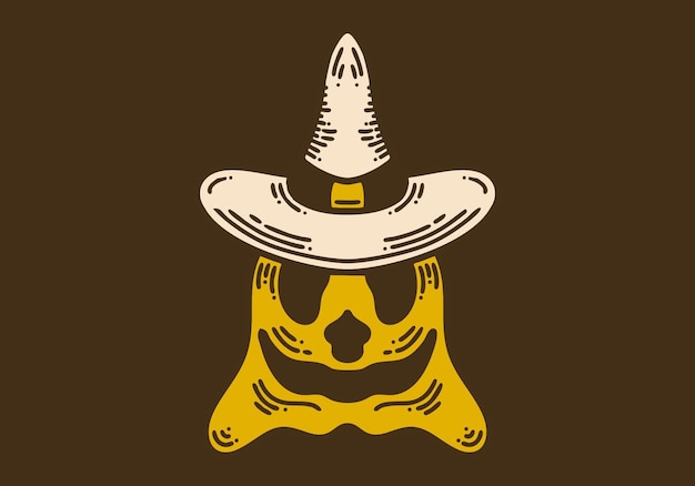 Fantasma sonriente con arte de línea retro vintage de sombrero de bruja