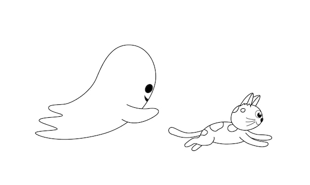 Fantasma está volando para gato página para colorear fantasma blanco y negro vector