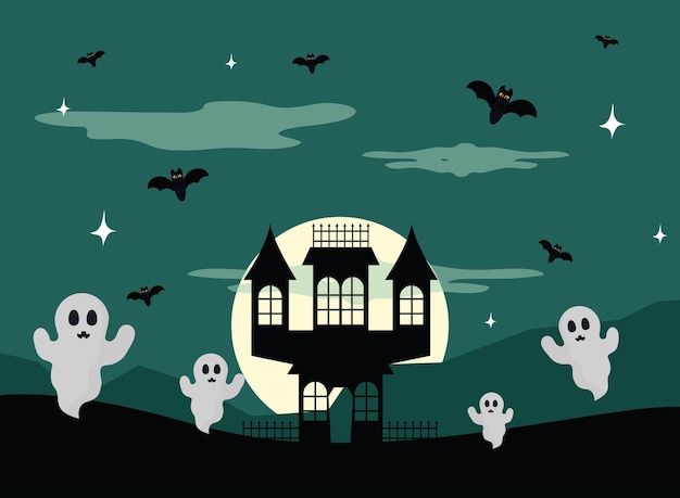 Fantasmas y castillo de Halloween