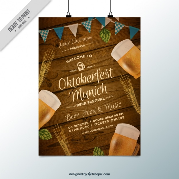 Vector fantástico póster con fondo de madera para el oktoberfest