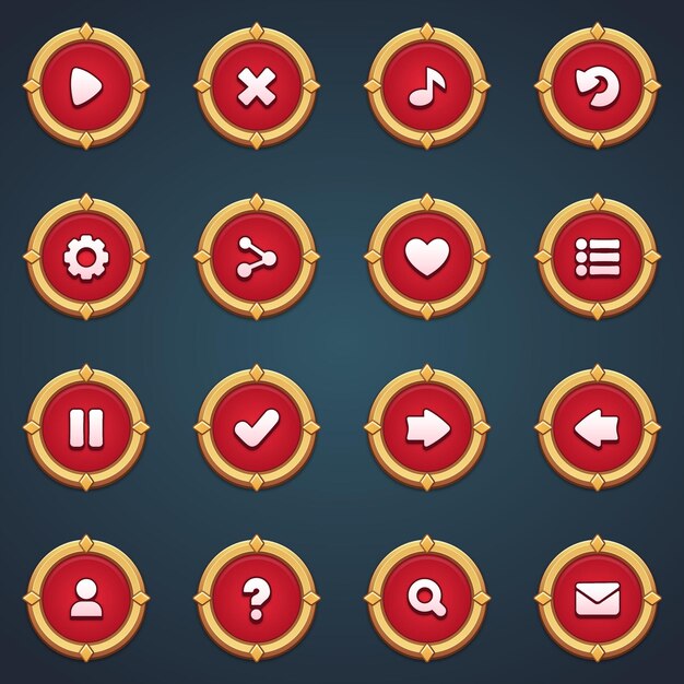 Fantasy green ui conjunto de botones en estilo de dibujos animados gui para construir juegos 2d kit de botones casuales de dibuyos animados
