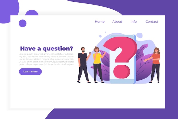 Vector faq, preguntas frecuentes, manual de usuario o guía, concepto de centro de soporte en línea. personajes de personas de pie junto a un signo de interrogación gigante.