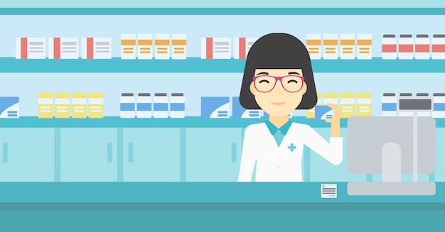 Farmacéutico mostrando alguna medicina.