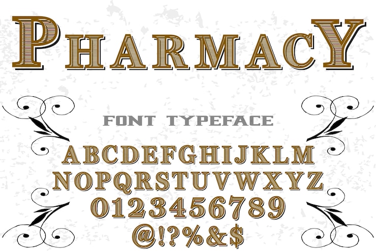Vector farmacia tipografía alfabeto vintage