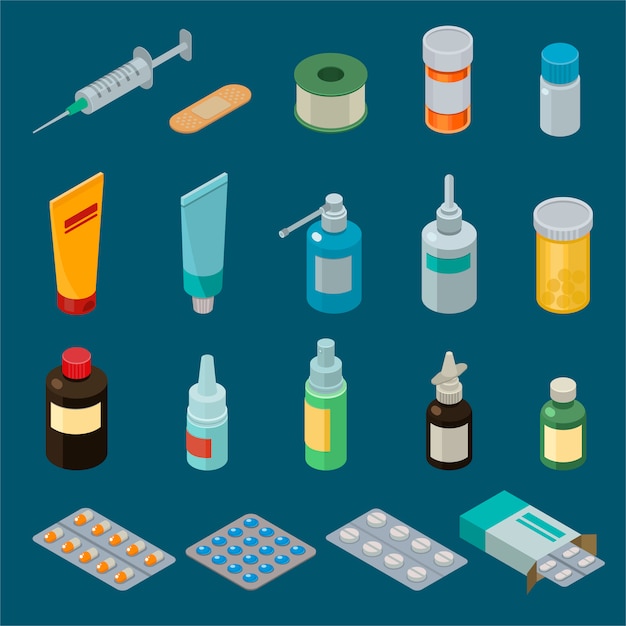 Farmacia vector medicina medicamentos o píldoras en contenedor o maqueta botella ilustración