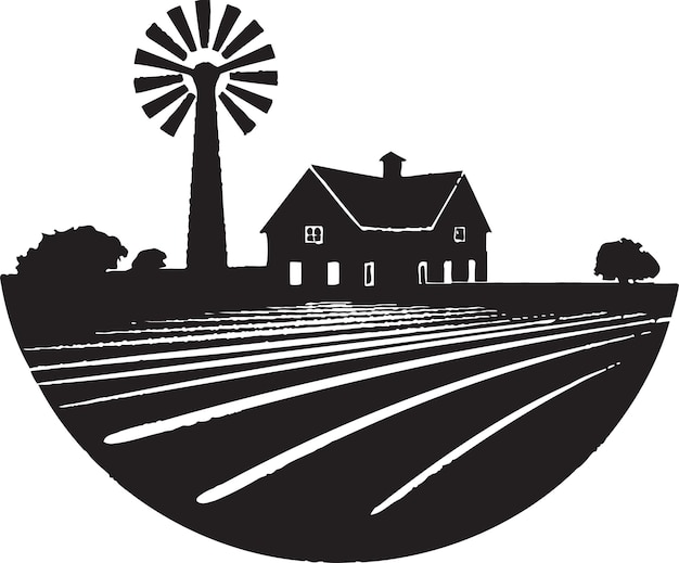 Farmstead Essence Black Vector Logo para la Agricultura Homestead Santuario Granja Agrícola Embl