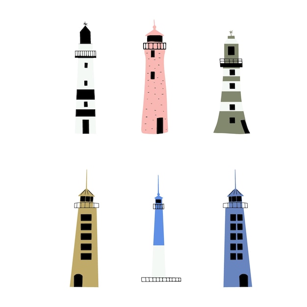 Faro Edificio de arquitectura de la costa Balizas con ventana Ilustración vectorial