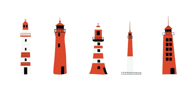 Faro Edificio de arquitectura de la costa Balizas con ventana Ilustración vectorial