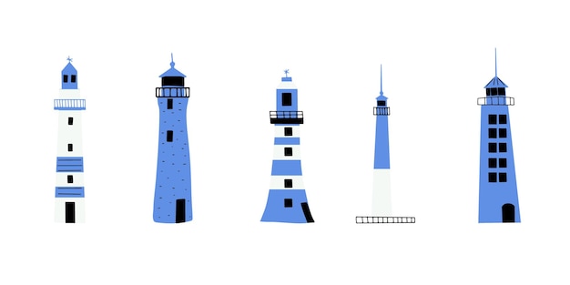 Faro Edificio de arquitectura de la costa Balizas con ventana Ilustración vectorial