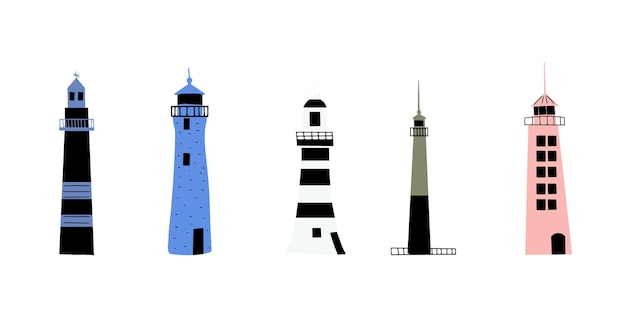 Faro Edificio de arquitectura de la costa Balizas con ventana Ilustración vectorial