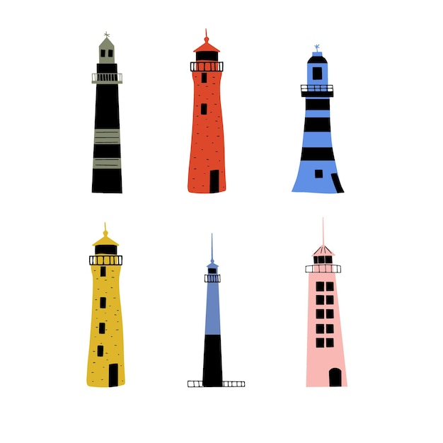Faro Edificio de arquitectura de la costa Faro con ventanas Ilustración vectorial