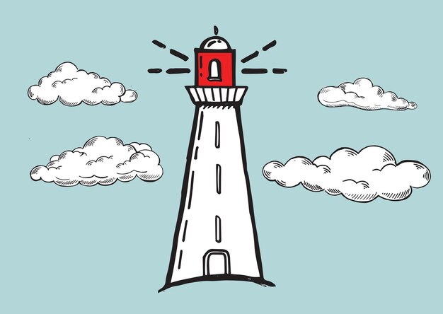 Vector faro, estilo dibujado a mano, ilustración vectorial.