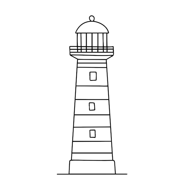 Faro en estilo doodle aislado sobre fondo blanco ilustración vectorial