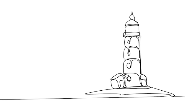 Faro una línea continua Faro de arte de línea Arte vectorial dibujado a mano