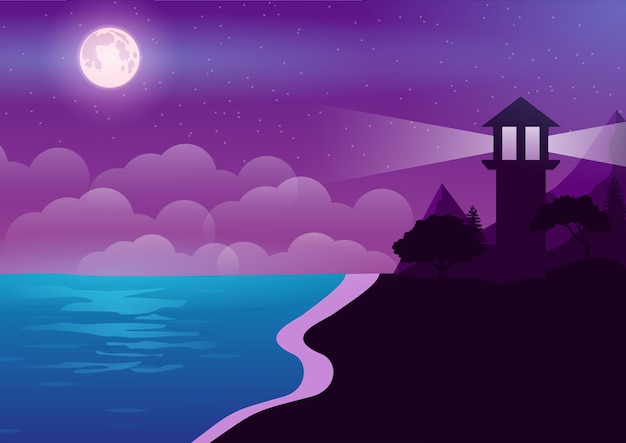 Faro en el mar de noche