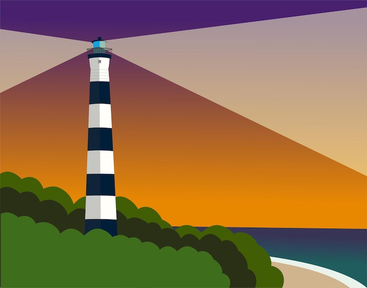 Vector faro mar paisajes sunrise