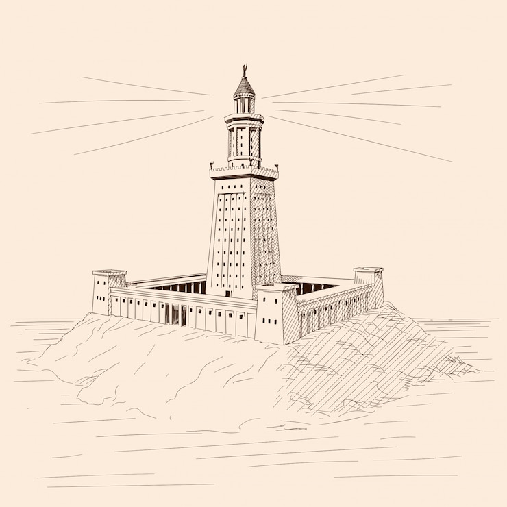 Vector el faro en la orilla de piedra.