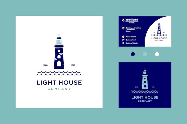 Faro Reflector Baliza Torre Isla Playa Costa Icono Logotipo Diseño Vector Inspiración
