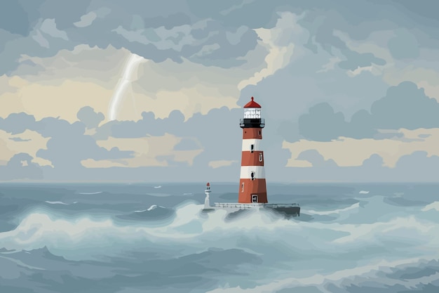 Faro tormenta mar ilustración